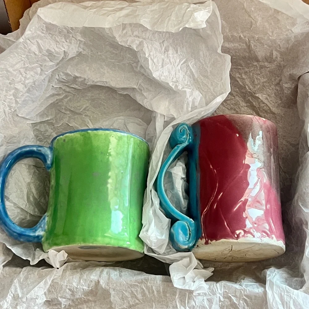 Handmade 2 Ceramic Pottery Mugs, Well Crafted Set, Unique, Absolutely Beautiful